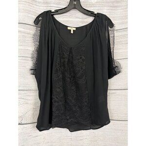 Joie Silk Sheer Lace Overlay Blouse With Flutter Sleeves Size S